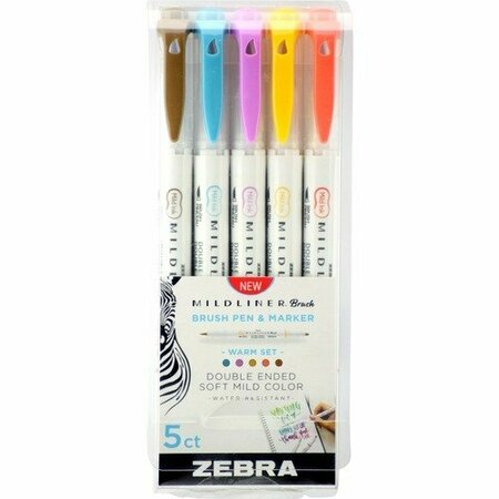 ZEBRA PEN Brush Pen and Marker, Warm, 1/2inx7/10x5-3/5in, AST, 5PK ZEB79305